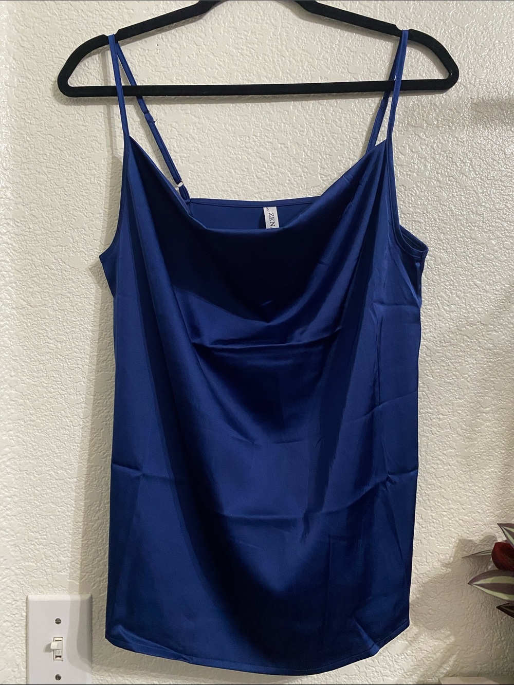 Zenana Outfitters Royal Blue Satin Cowl Neck Camisole
